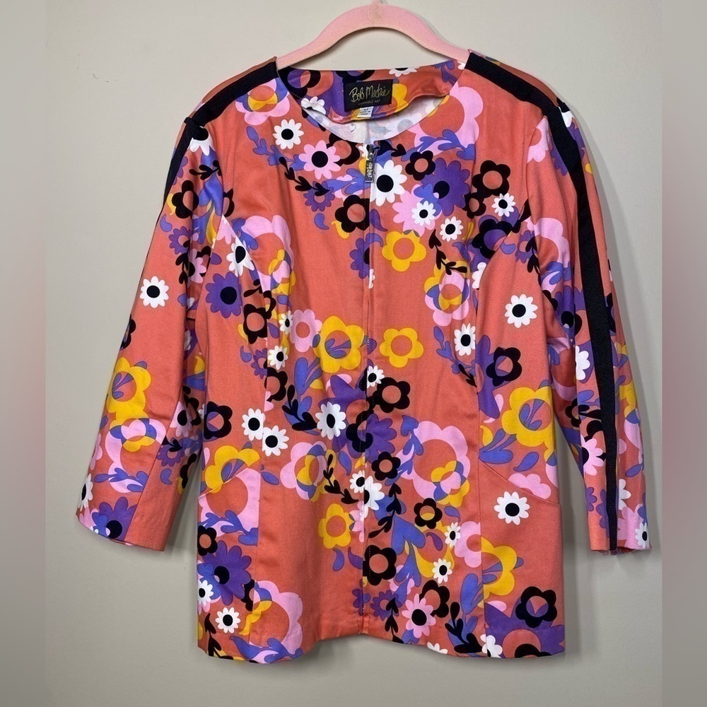 Bob Mackie Retro Pattern Zip Cotton Jacket M